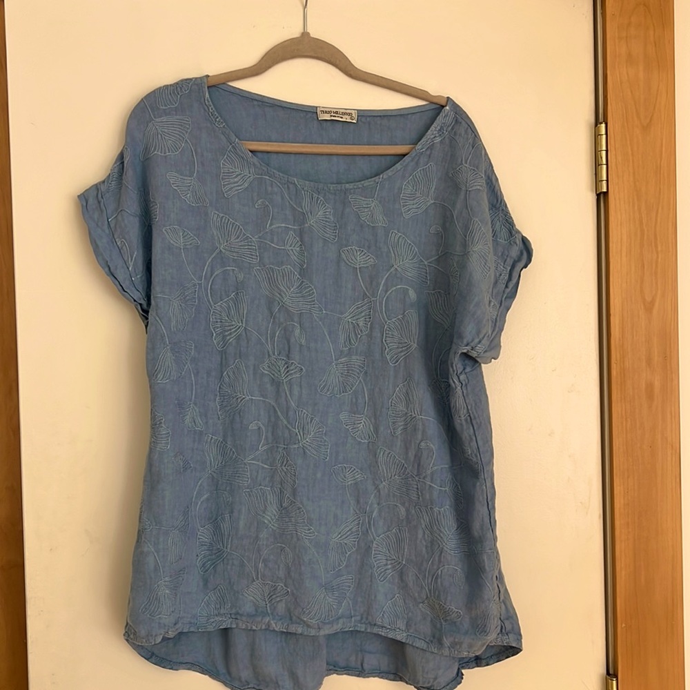 Terzo Millennio embroidered linen shirt size L